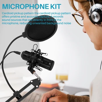 Usb Streaming Podcast Pc Mikrofón Profesionálne Štúdio Cardioid Kondenzátora Mic Auta s Zvukovú Kartu Boom Arm Šok Namontujte Filter