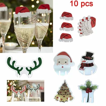 10PCS Vianočné Dekorácie, poháre na Víno, Klobúky Karty Šampanského, Červeného Vína Vianočné Hat Karty Dekorácie, Party Dovolenku Dekorácie