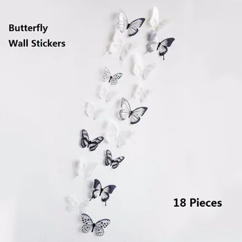 18 Kusov 3D Simulácia Motýľ Stereo Samolepky na Stenu Krištáľovo Priehľadné Hmyzu Zvierat Vzor Dekoru Obtlačky Domov Tapety
