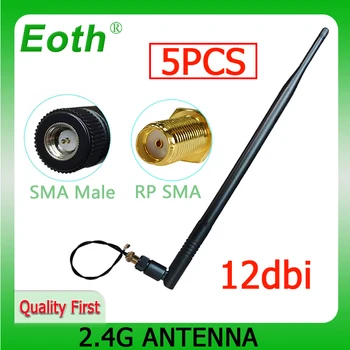 EOTH 5 ks 2.4 g antény 12dbi sma male wlan wifi 2.4 ghz antene IPX ipex 1 SMA female pigtail Predlžovací Kábel internet vecí modul anténa