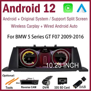 Android 12 Bezdrôtový Carplay autorádia GPS Navigáciu Video Prehrávač 10.25 Palcový Displej Pre BMW Série 5 GT F07 2009-2016 CIC NBT