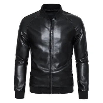 Pánske kožené sako 2022 nové zahraničného obchodu mužov okolo krku motocykel kožená bunda umývanie pu kožené motocykel kabát mužov