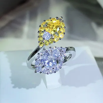 925 silver high-end farby poklad série žltý diamant, drahokam krúžok žien otvorenie svetlo luxusný prsteň strany svadobný dar