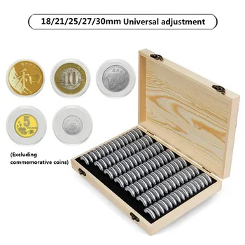 50/100ks Mincí Úložný Box S Úpravu Pad Nastaviteľné Antioxidačný Drevené Pamätné Mince Zber Prípade