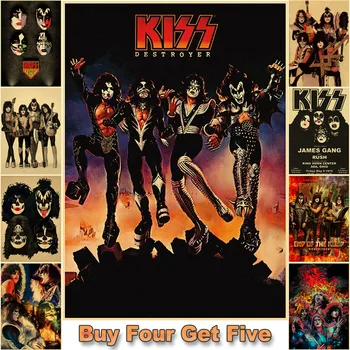 Vintage Heavy Metalová Kapela Kiss Plagáty Kraft Papier Rock Plagát Hudby Tím Star Ozdobné Maľovanie Na Stenu, Nálepky Bar Domova