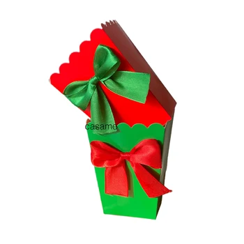6 Ks Vianočné Popcorn Boxy s Lukom Pásky Papierové Vrece Láskavosti Box Strany Liečbu Láskavosti Tabuľka Dodávok Svadobné Červená Zelená