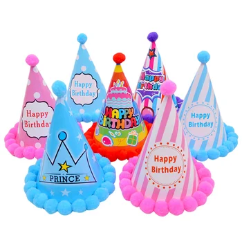 5 pack klobúky strany, detské plyšové loptu narodeniny klobúky dospelých party zdobiť dodávky narodeninovú tortu klobúky veľkoobchod