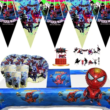 Spiderman Tému Narodeninovej Party Set Dekorácie Papier Pohár Doska Slamy Nakpin Vlajka Deti Chlapec Deti Deň Strany Dodávky Super Hrdina