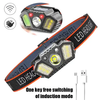 XPE+LED Hlavu Baterka Smart Vlna Indukčné USB Núdzové Svetlomety Nabíjateľná Nepremokavé 90 Stupňov, možnosť Rotácie Turistika