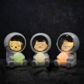 Astronaut LED Nočné Svetlo Živice Kreslených Mačka, Pes, Medveď Pet Spaceman Noc Lampa Stolná Výzdoba Pre Spálňa, detská Izba Vianoce, Narodeninové Darčeky