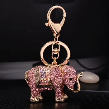 Šťastie Cute Elephant Kľúč Držiak Reťaze Smalt-Dúha-Crystal Zvierat Taška Prívesok Keyrings List-Hollowing sa KeyChains Ženy