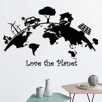 Zem Stene Nálepku Láska Planéty Odtlačkový Domu Stromy Svet Prírody Nálepky Téma Úspory Energie Elektrickej Energie, Solárne Domova