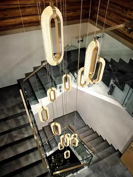 Schodisko luster Nordic tvorivé osobnosti kolo led svetlo otáča duplex budovy loft jednoduché moderné dlho luster