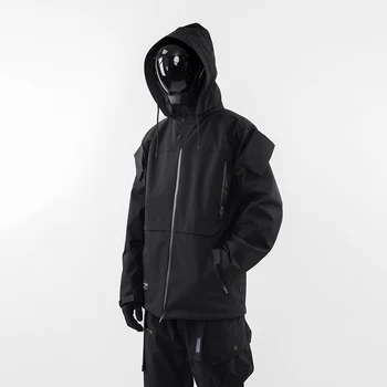 WHYWORKS 22AW Techwear Kompozitné Stormtrooper Multi-Formulár s Kapucňou Odnímateľný Bunda Darkwear Čierne Tech Kabát Streetwear Módy