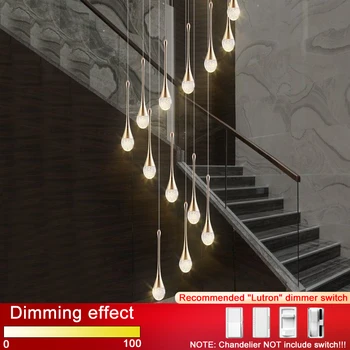 Voda-drop dizajn led luster pre schodisko luxusné chodbe dlhej špirále crystal lampa moderného domova závesné svietidlo