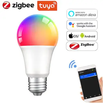 1-6pcs Tuya Zigbee LED Žiarovka Stlmiť Svetlo RGB Lampa Smart Home E27 9W B22 Zmena Farby Žiarovka Funguje Alexa Domovská stránka Google