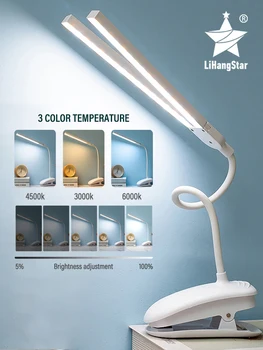 LED obojstrannú Lampa stolná Lampa s Klip Touch Ovládania Stlmiť Svetlo Ochranu Očí pre Spálne Ubytovni Štúdia Office