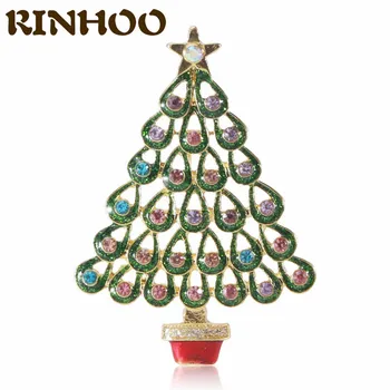 RINHOO Nádherné Vianočný Stromček Brošňa pre Ženy Farebné Drahokamu Vianočný Strom Brošňa Módne Festival Šperky Nový Rok Darček
