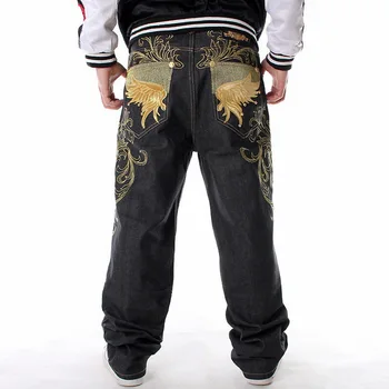 Muži Hip Hop Módne Džínsy Výšivky Black Voľné Rada Džínsy Celkovo Mužského Rap Estetika Y2k Šaty Plus Veľkosť Streetwear 30-46