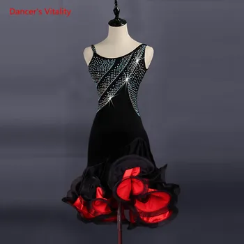 Profesionálne Latinské Tanečné Šaty Výkon Kostýmy, Sexy Bez Rukávov Diamanty Fishbone Šaty Dospelých Latinskej Ballroom Dance Oblečenie