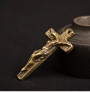 Ručné Mosadz retro Ježiš Kríž, socha plavidlá ornament Miniatúrne Montáž Keychain Prívesok príslušenstvo a1049