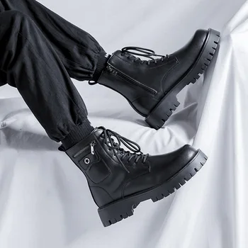 Kórejský štýl, módne mens strany nočný klub šaty originál kožené topánky čierne biele topánky platformu jar jeseň boot členok botas