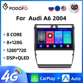Podofo 2din autorádia Pre Audi A6 2004 Android Multimediálne Video Prehrávač, GPS Navigáciu 4G WIFI Carplay 8core DSP 2din Autoradio