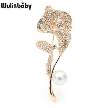 Wuli&baby Plný Drahokamu Lily Brošňa Pre Ženy 2-color Pearl Lily Kvet Svadby Strany Bežné Brošňa Darov Kolíkmi