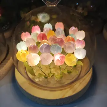 Tulipány Večný Drevený Základ Umelé Kvety s LED Svetlom pre Deň matiek Prítomný