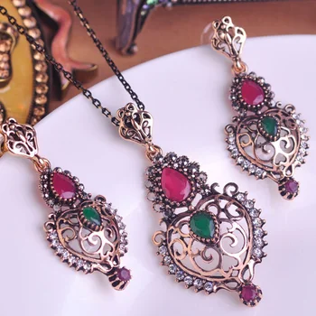Luxusné Značky Turecký Šperky Sady Červená Veľký Okrúhly Prívesok Náhrdelník Starožitné Pozlátené Vintage Náušnice Zelená Akryl Brincos Ouro