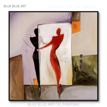 Čisto Ručne maľované Abstraktný Obrázok Tanec olejomaľba na Plátne Moderné Nástenné Art Ľudí Tancovať Pred Zrkadlo Maľby akrylom