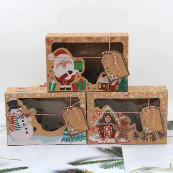 3/6/9/12pcs Európskej Candy Box Vianočné Cookie Boxy Pekáreň Prospech Darčeky Boxy Kraft Papier Okno Nový Rok Strán Firmware Dekorácie
