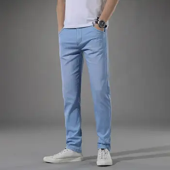 Letné tenký ľad hodváb vysoko elastické jeans príliv mäkké svetlo modrá mladý muž, rovno kultivovať jeden morálky dlhé nohavice
