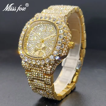 Zlato Moissanite Šperky Mužov Hodinky Luxusné Veľké AAA Hip Hop Ľadový Sa Náramkové Hodinky Pre Mužov Moissanite Diamanty Stud náramkové hodinky