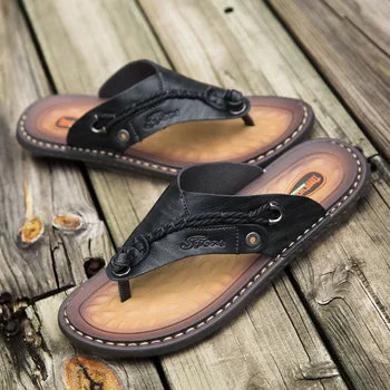 Flip Flops pre Mužov plus Veľkosť 47 kožené papuče Letné Módy Mužov listov vonkajšie Priedušná ručné papuče pre mužov