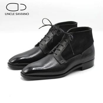 Strýko Saviano Patchwork Čierne Topánky Mens Topánky Pridať Velvet Luxusné Módne Čipky Originálne Kožené Topánky Práce Obuv pre Mužov