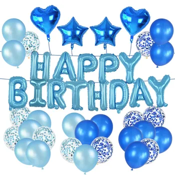 72pcs/set Balóny Happy Birthday-Hviezdičkový Srdce Fólie Balónikov Ružová Modrá Latex Globos pre Chlapca, Dievča Narodeniny, Party Dekorácie Dodávky
