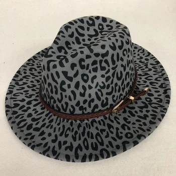 ZJBECHAHMU Bežné Nové Zimné Móda Leopard Tlač Jazz Fedoras Muži Ženy Vintage plstený klobúk Spp Voľný čas Veľký Okraj Cítil Panamský Klobúk