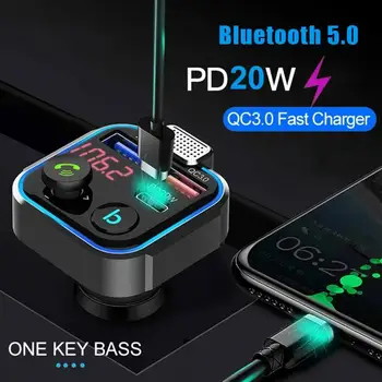 Auto Bluetooth 5.0 FM QC3.0 PD20W Rýchlu Nabíjačku Veľké Mikrofón USB Prehrávanie Hudby je Jedným z Kľúčových Bass Mp3 Prehrávač Auto Electroni