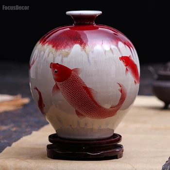 Kolo Keramická Váza Biela Červená Ryba Kapor Premeny Glazúra Vázy Jingdezhen Keramiky Retro Pece Zmeniť Čínsky Praskanie Glazúra Váza