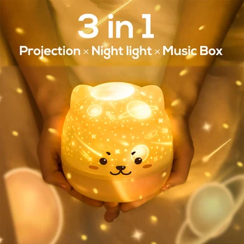 Roztomilý Medveď LED Nočné Lampy Hviezdne Deti Hudby Projektor Lampa USB Nabíjateľné Otočiť Svetla Pre Deti, Nočné Spálne Dekorácie