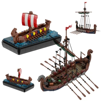 BuildMoc Stredoveké Malý Viking Longship Stavebné Bloky Vojenské Wars Pirátska Loď Dragon Sodiers Údaje Loď Plachetnici Hračka Dary