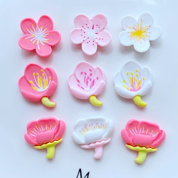 10Pcs Nový Roztomilý Mini Cartoon Peach Blossom / Kvet Ploché Späť Živice Cabochons Vlásenky DIY Šperky Plavidlá, Dekorácie, Doplnky
