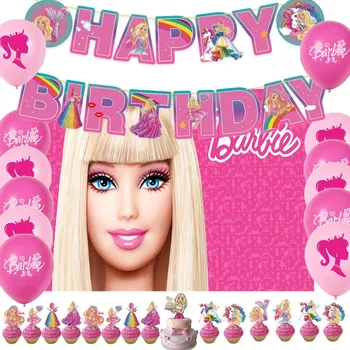 Prekvapenie Bábika Barbie Tému, Pink Latexový Balón Jednorazové Strana Navrhne Dievča Narodeniny Banner Tortu Vňaťou Dekor Produkty Dieťa Hračky