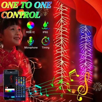 RGB Firecracker String Light LED Lampa Čínsky Nový Rok Doma Verandu Dekor Nepremokavé Beží Účinok Aplikácie Diaľkové Ovládanie Víla Svetlo