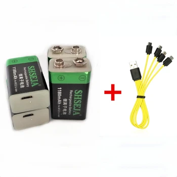 2/4pcs SHSEJA 1180mAh 9V nabíjateľná batéria 6F22 USB lítium-iónová batéria s Micro USB kábel pre rýchle nabíjanie