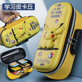 Pokémon Pikachu Anime Periférne Troch-dimenzionální Password Lock Zips Mužov a Žien Portable Multi-layer Papiernictvo Box