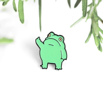 Cartoon Žaba Smalt Pin Brošňa Funny Green Frog prostredníkom Pin Módne Šperky pre Tašky, Oblečenie, Čiapky Dekor