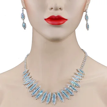 Chran Sky Blue Crystal Svadobné Šperky Nastaviť Strieborné Pozlátené Šumivé Drahokamu Náušnice, Náhrdelník, Nastavený pre Bridemaid