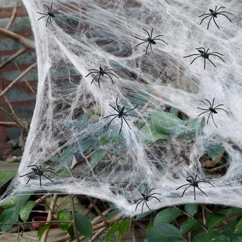 1pc Halloween Elastické pavučina s Spider Horor Strašidelný Dom Dvore Scény Usporiadanie Šťastný Halloween Faux Dekoratívne Rekvizity